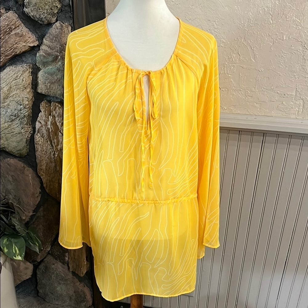 Kittenish Yellow Tie Front Tunic Blouse